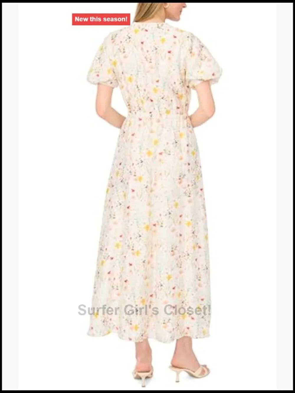 Tie Waist Maxi Dress Short Sleeve Split Neck Floral Rayon